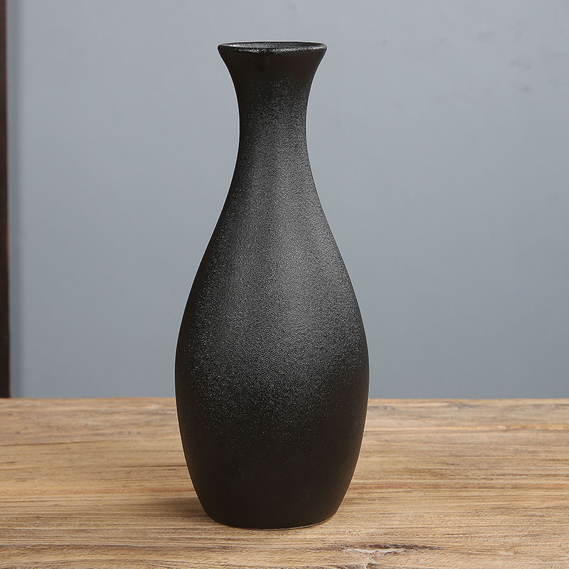 黑色陶瓷花瓶净瓶小花瓶复古摆件器干花粗陶创意客厅水培居家装饰