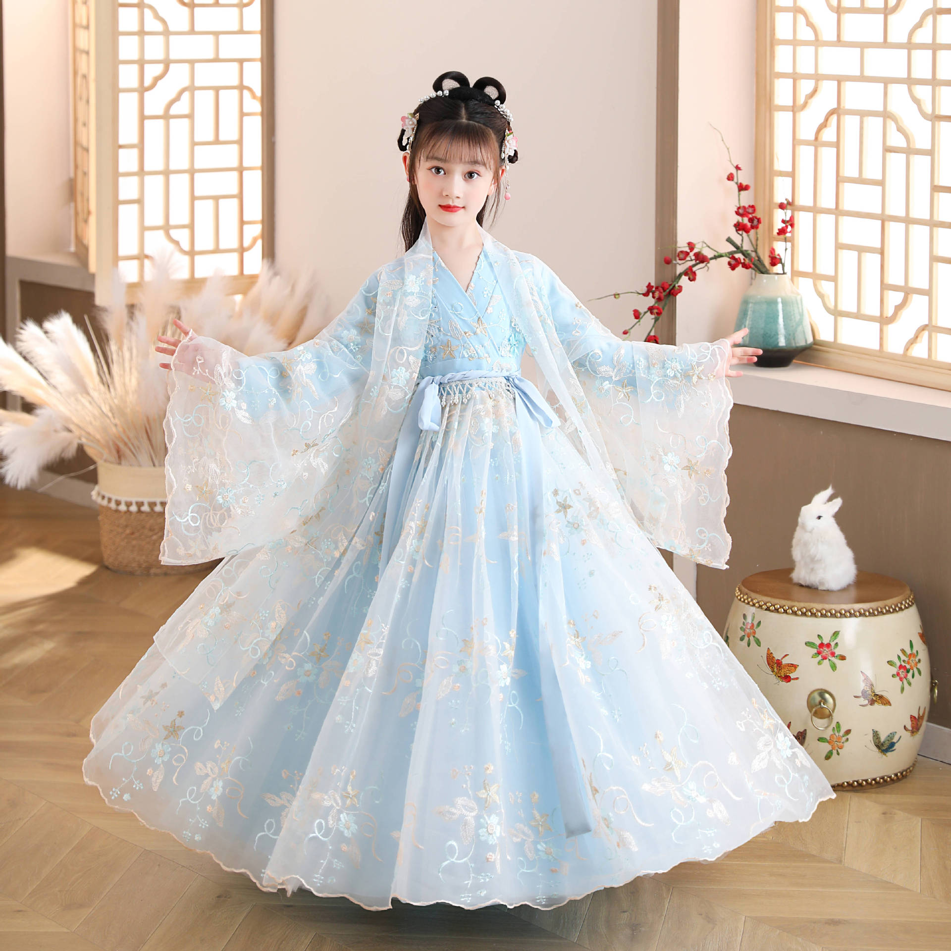 女童古装汉服中国风宝宝唐装襦裙春秋古风超仙儿童女孩连衣裙套装