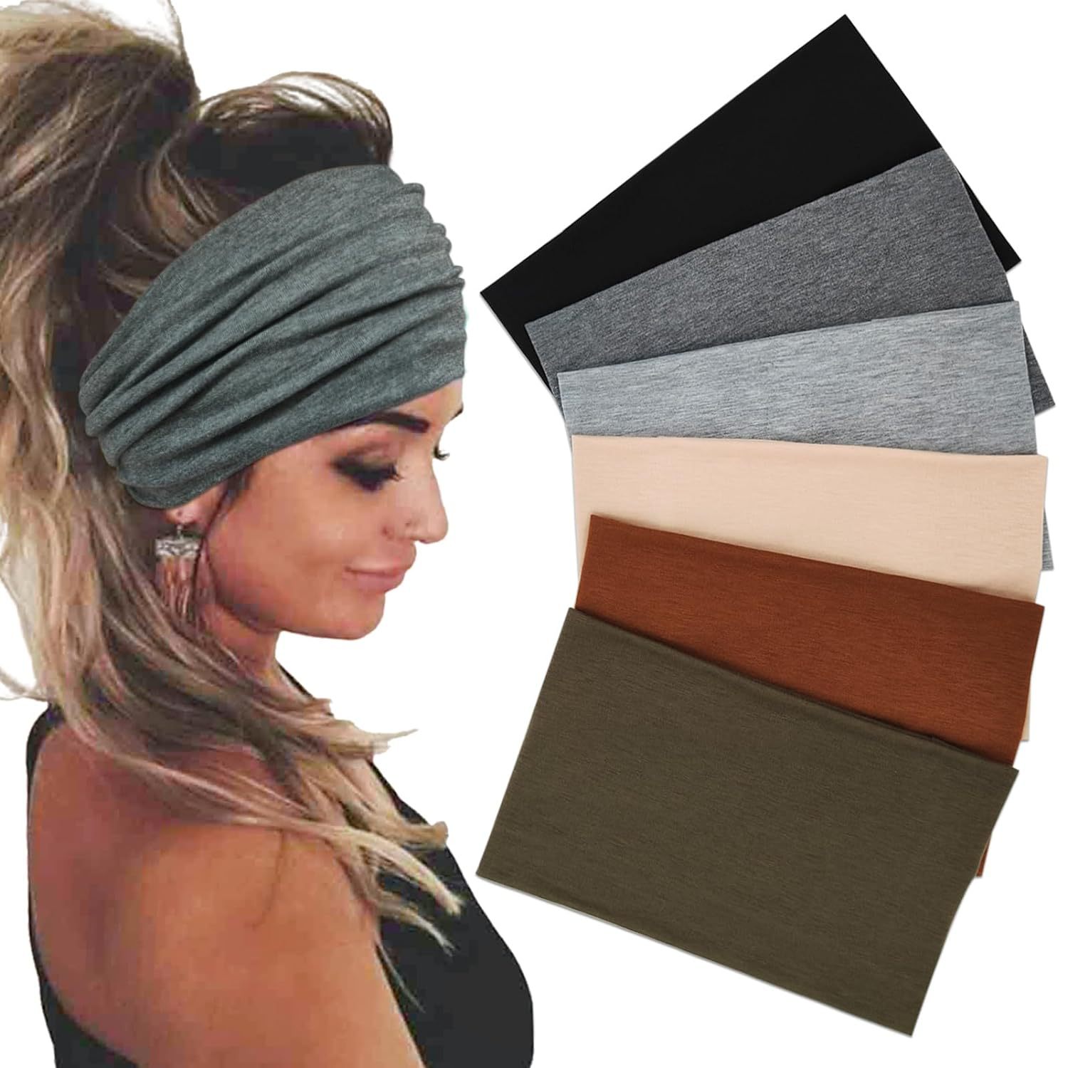 Amazon Wide Brim Elastic Ribbon Women's Sports Yoga Headband European and American Retro Sweat-Absorbent Elastic Headscarf Antiperspirant Hair Accessories