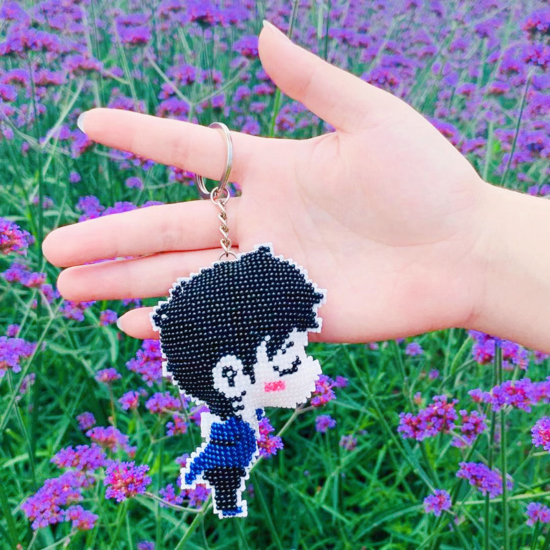 印花十字绣可爱卡通萌小q新郎新娘结婚情侣全珠绣钥匙扣手机挂件