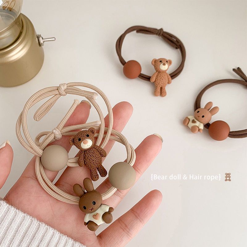 Cute Bunny High Ponytail Hair String Leather Cover Women's Hair Band with Wide and Thick Hair Tie Rubber Band Headdress