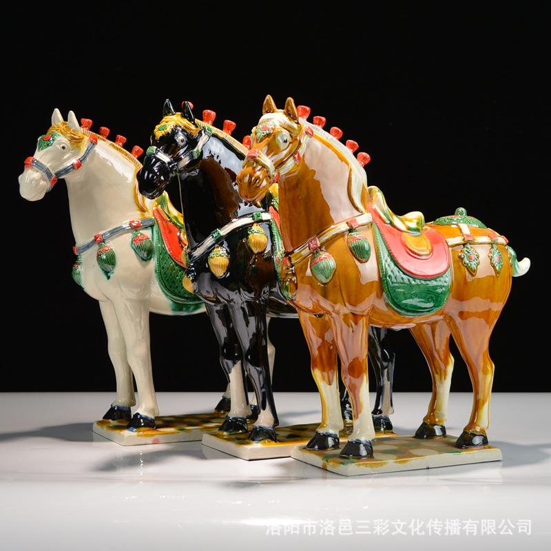 唐三彩五花马唐马摆件新中式古典家居装饰工艺品陶瓷商务会议礼品
