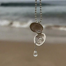 《海的眼泪》炫彩珍珠贝壳项链沙滩拾贝可开合水滴流苏颈链锁骨链
