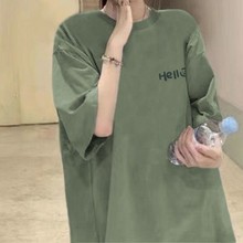 t恤女宽松绿色短袖T韩版2023夏季新款百搭大码半袖上衣ins厂包邮