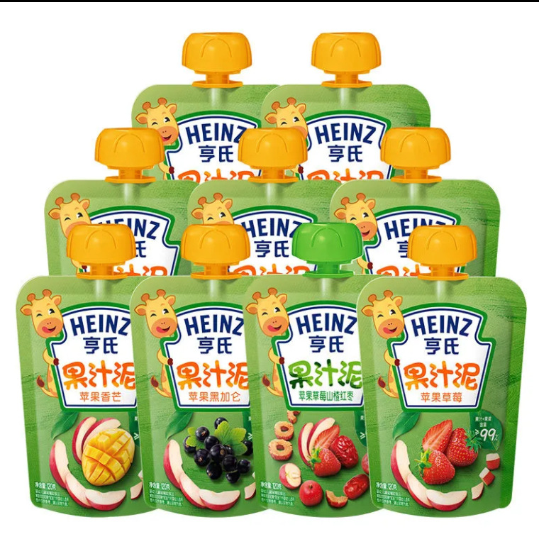 包邮 多种口味亨氏9袋乐维滋果汁泥吸吸袋宝宝果泥婴儿120g辅食泥