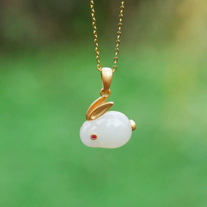 玉兔丨和田玉小兔子吊坠925小白兔玉石项链送人生日礼物