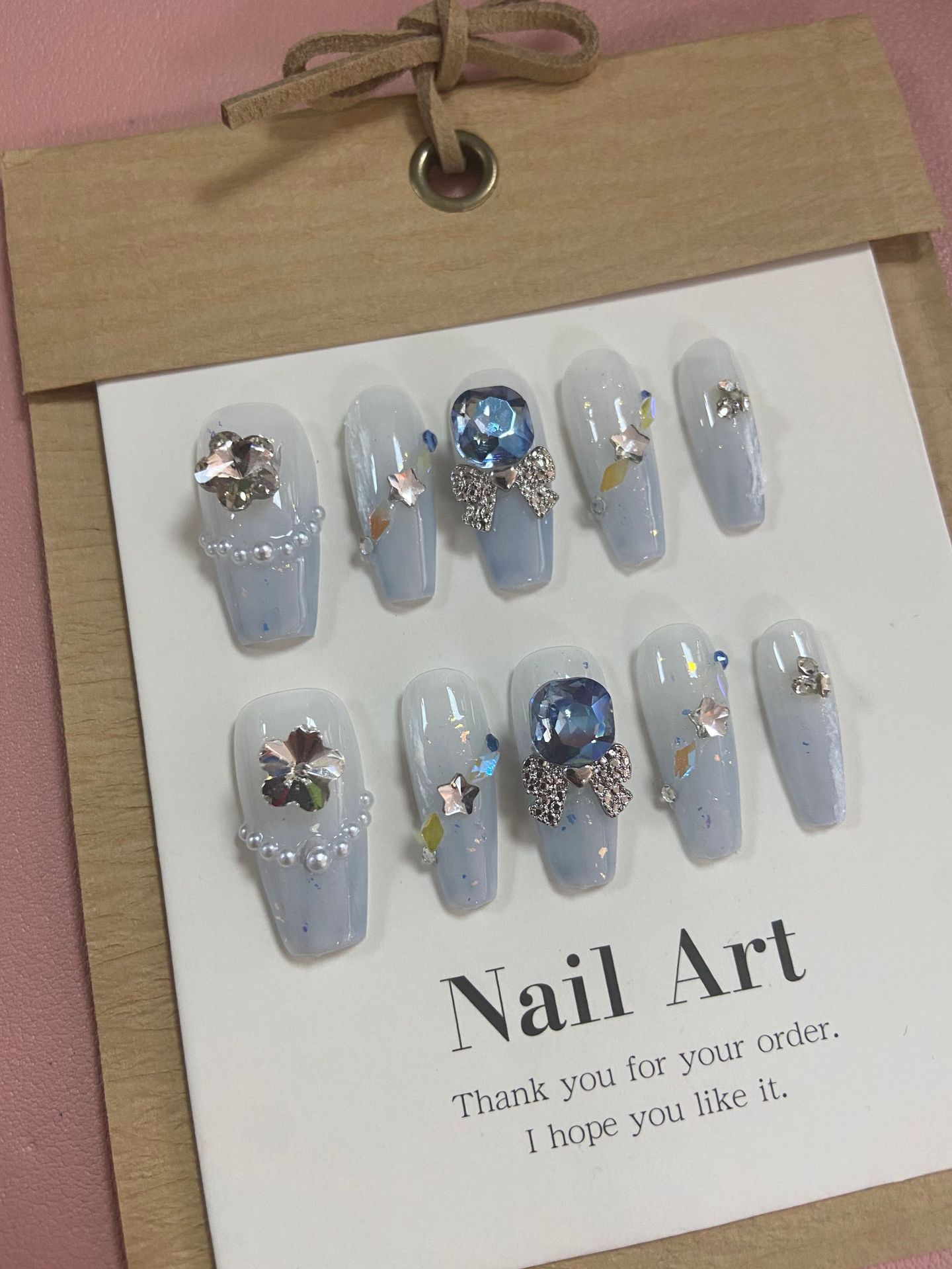[Real Shot] Internet Celebrity Handmade Blue Gradient Plaster Wear Nail Fake Nails Temperament Nail Tip Wholesale