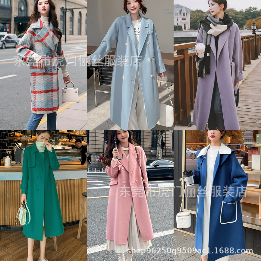 Factory Live Broadcast Women‘s Woolen Coat Foreign Trade Inventory Women‘s Miscellaneous Bag Mid-Length Girl Coat Stall Supply