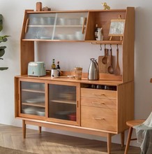 北欧实木餐边柜现代简约一体靠墙家用客厅茶水柜日式原木储物高柜
