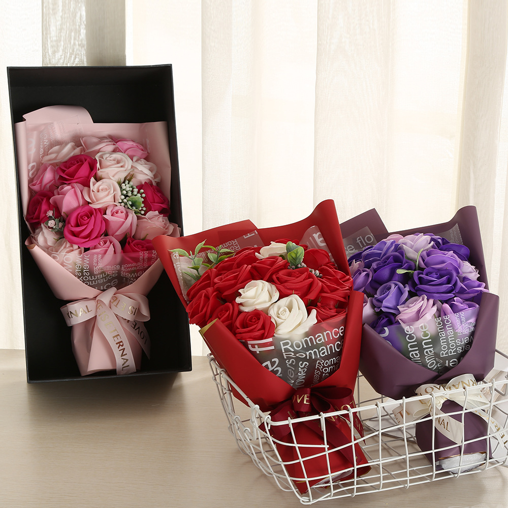 玫瑰永生花礼盒19朵香皂花玫瑰花花束教师节女神节情人节节日礼物