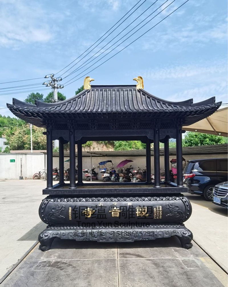 大型铸铁香炉 宗祠寺院道观长方八龙柱室外香炉 佛教户外铸铁香炉