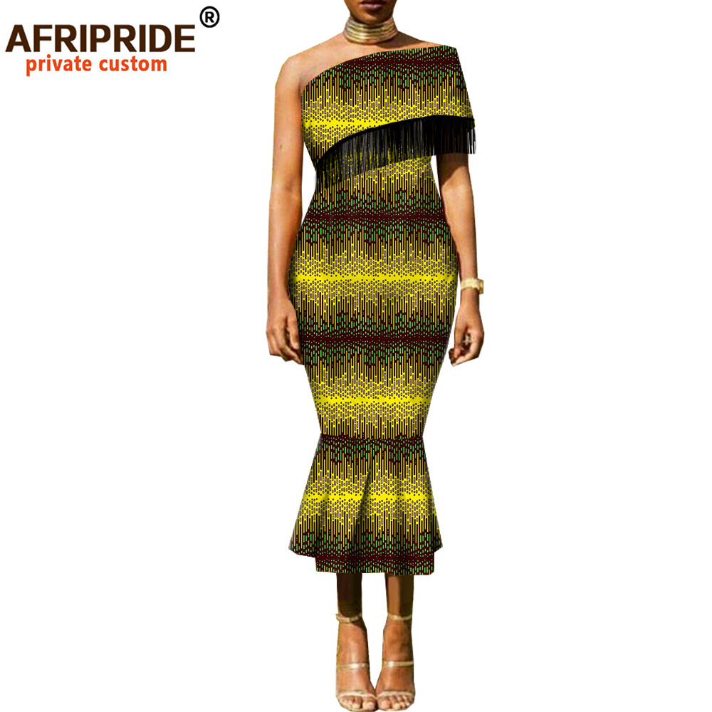 Foreign Trade Popular Style African Ethnic Duplex Printing Batik Cotton Tassel plus Size Dress Afripride