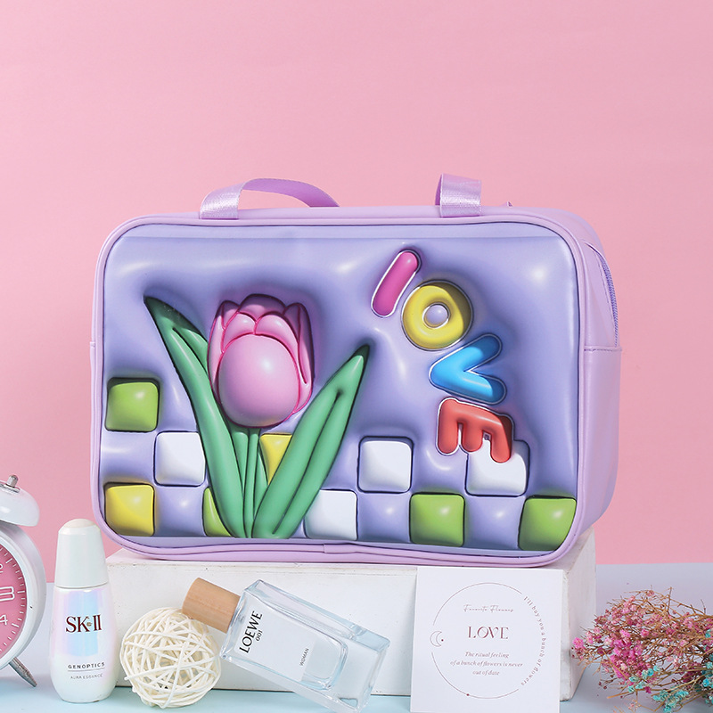 INS Trend Cosmetic Bag Creative Design Flower Printing Cosmetic Storage Bag Portable Outdoor Toiletries Bag