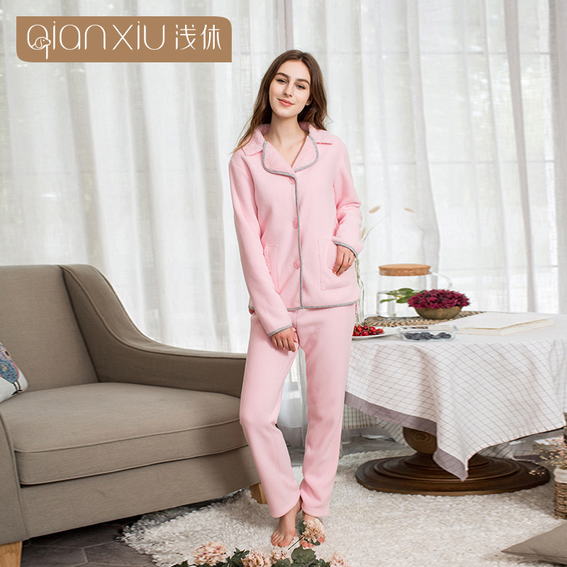 【多款】羊羔绒睡衣女士浅休冬季女开襟女睡衣羊羔绒加厚家居服