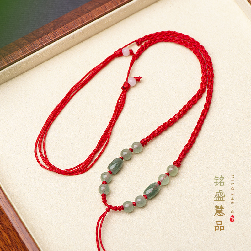 新款3mm玉石项链绳手工编织四股辫翡翠黄金蜜蜡吊坠挂绳可调节款