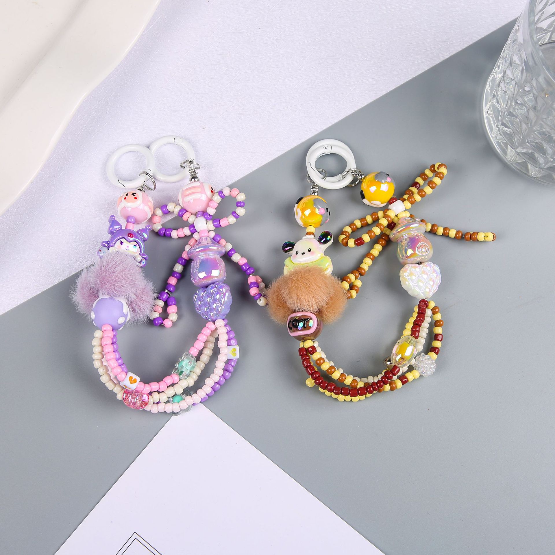 South Korea Ins Cute Hand-Painted Beads Phone Chain for Apple Huawei General Phone Case Lanyard Girl Fur