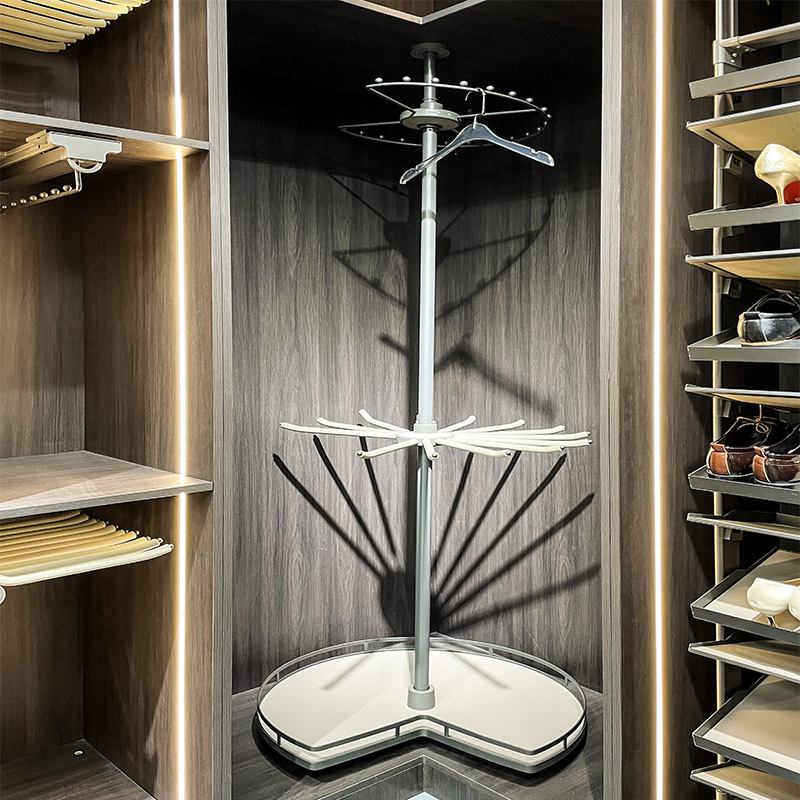 旋转衣架360度多功能衣帽间转角收纳架三层挂衣杆衣柜拉篮裤架