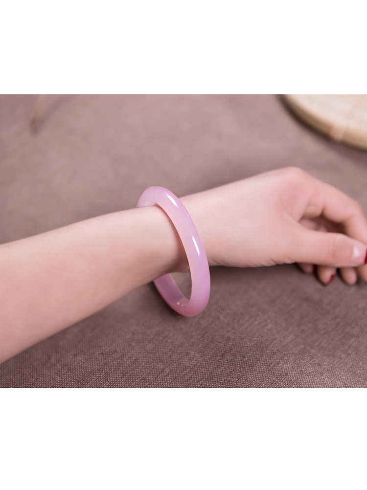 巴西玛瑙淡粉色玉髓手镯少女心招桃花芙蓉玉镯子冰透紫色直播供货