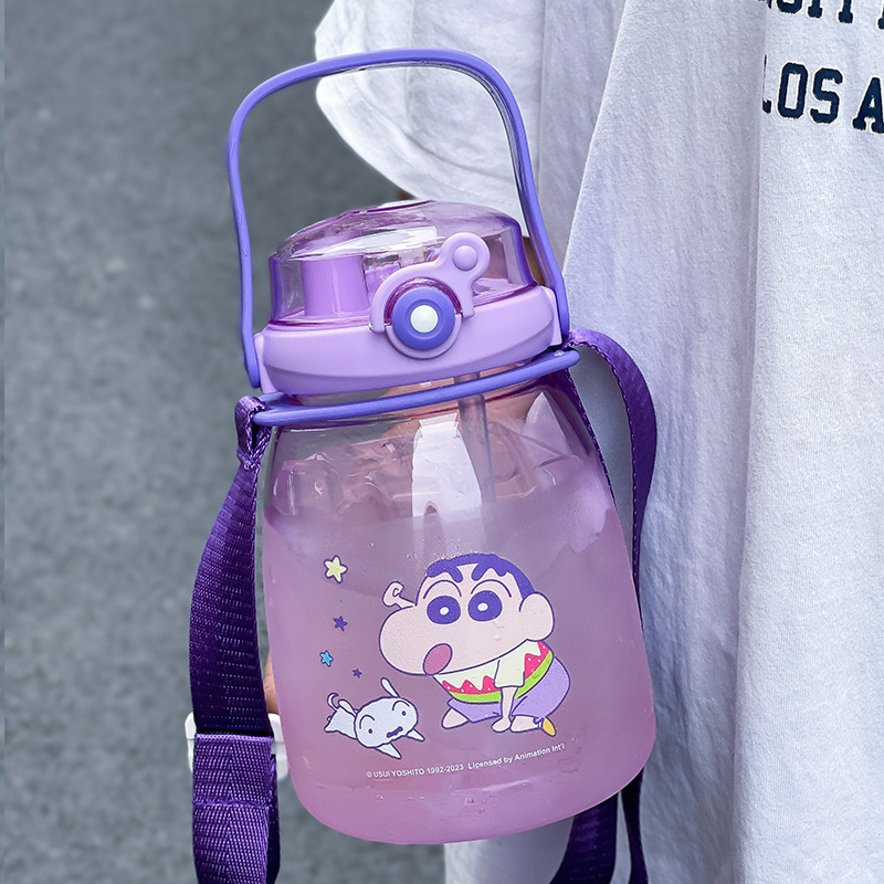 Crayon Xiaoxin Large Capacity Double Drink Plastic Cup Internet Celebrity Big Belly Cup Good-looking Straw Cup Children's Crossbody Kettle