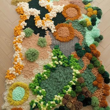 苔藓毯子地毯自制钩针森林毛线毛毯地垫钩针编织飘窗垫diy材料包