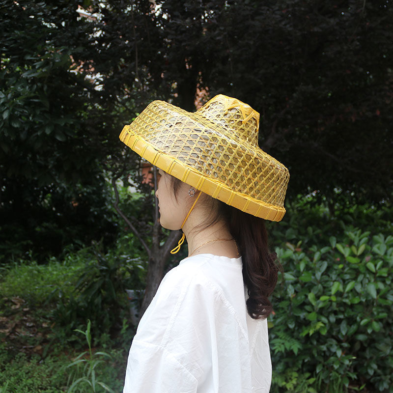 斗笠帽春夏季海南渔民竹编帽子平顶环卫工人农民舞蹈道具厂家批发