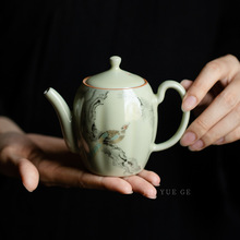 复古风秘黄汝窑花鸟图中式泡茶壶花瓣茶壶陶瓷茶具不烫手功夫茶具