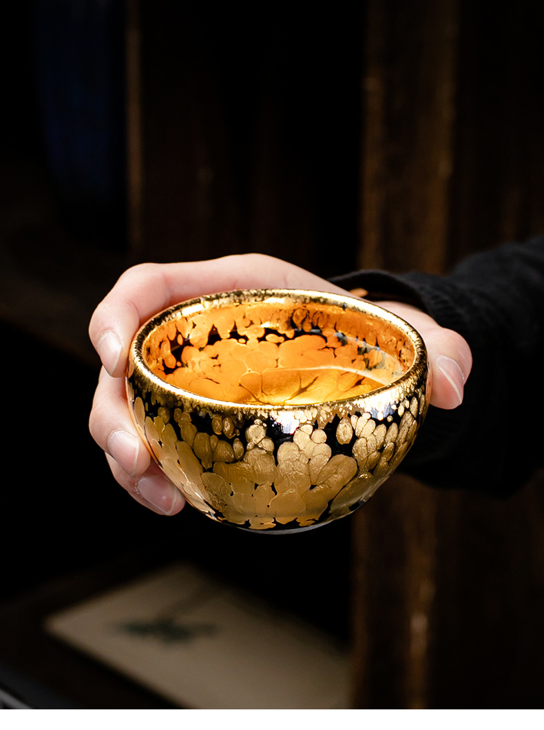 建阳建盏茶杯纯手工功夫茶金盏主人杯单杯建窑原矿铁胎黄金油滴盏