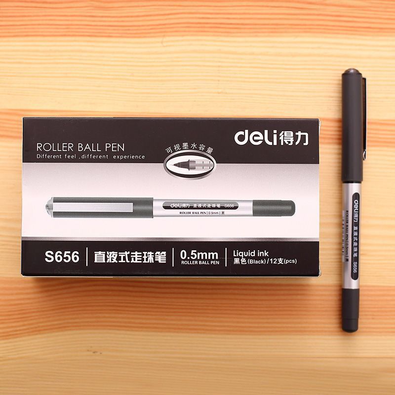 得力S656直液式走珠笔0.5黑色中性笔学生考试用笔办公财务签字笔详情2