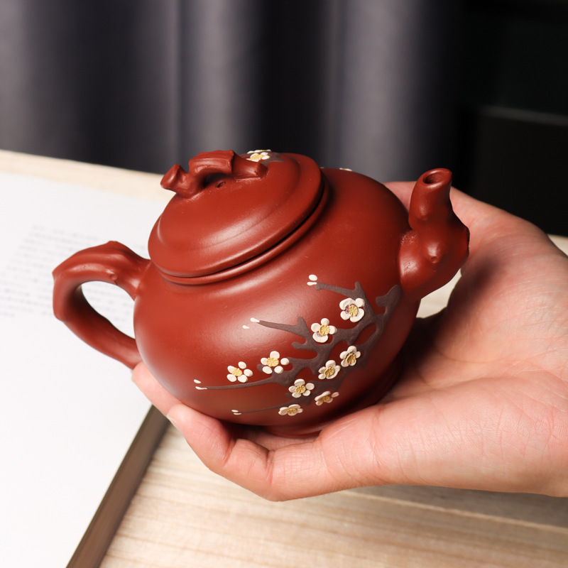 批发宜兴紫砂壶郝彤彤大红袍泥绘报春小茶壶家用功夫手泡茶具礼品