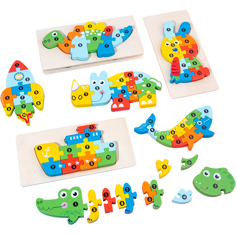 Wooden Early Education Perception Children's Educational Toys Wooden Animal Traffic Shape Matching 3D 3D Puzzle Model Wholesale