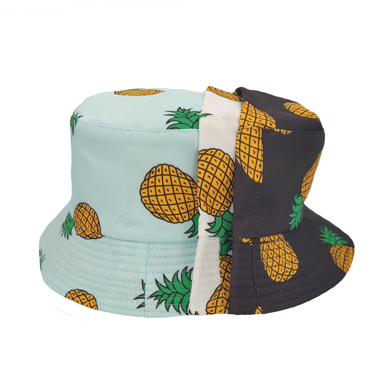 跨境新款菠萝渔夫帽水果图案帽子双面遮阳盆帽户外休闲太阳帽潮