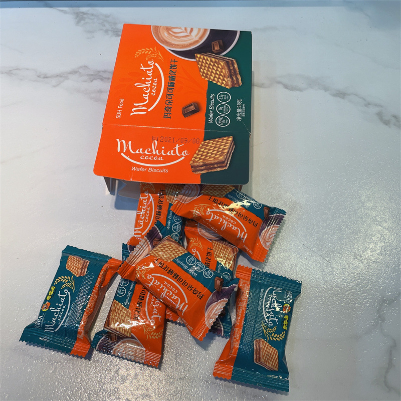 玛奇朵可可味威化饼干58g零食饼干婚庆喜事伴手礼现货一件代发