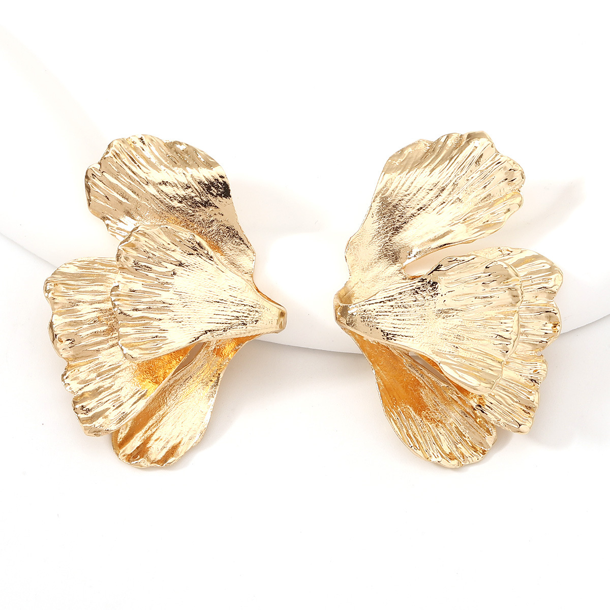 欧美跨境气质潮流前卫小众轻奢时尚褶皱树叶纹理百搭耳环耳钉耳饰