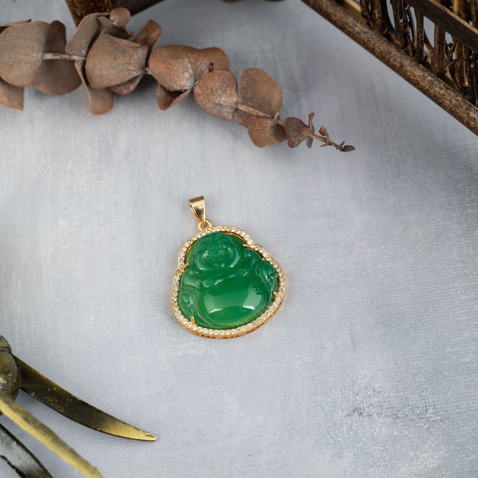 欧利诗源头厂家铜镀金佛公吊坠项链空托18k金镶嵌翡翠佛公 弥勒佛