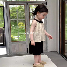 Galakoko女婴童中国分套装新中式黑白背心裤子旗袍风