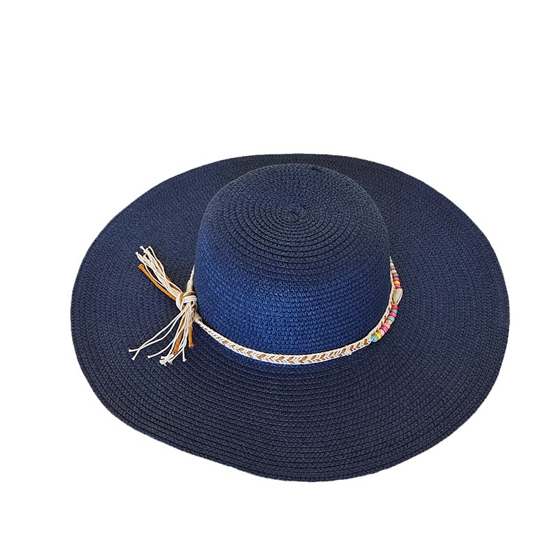 New Ethnic Style Large Flat Brim Sun Hat Women's Summer Outdoor Travel Sun Protection Hat Seaside Vacation Beach Hat