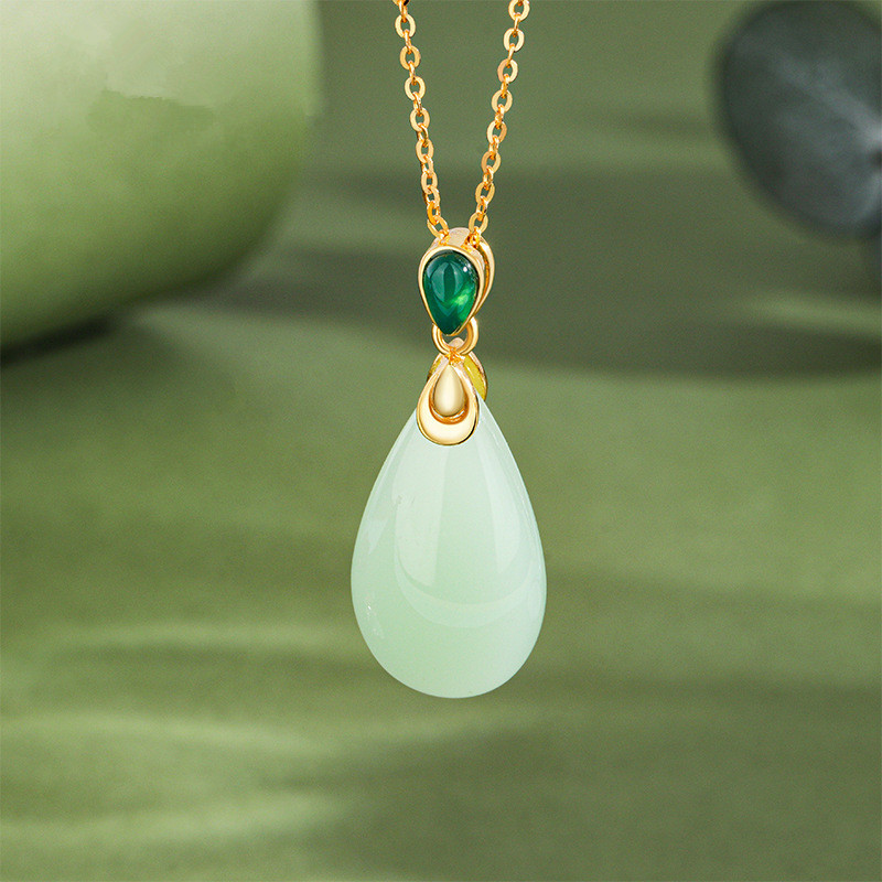 新款s925纯银玉髓水滴吊坠女士精致高级项链母亲节送妈妈礼物爆款