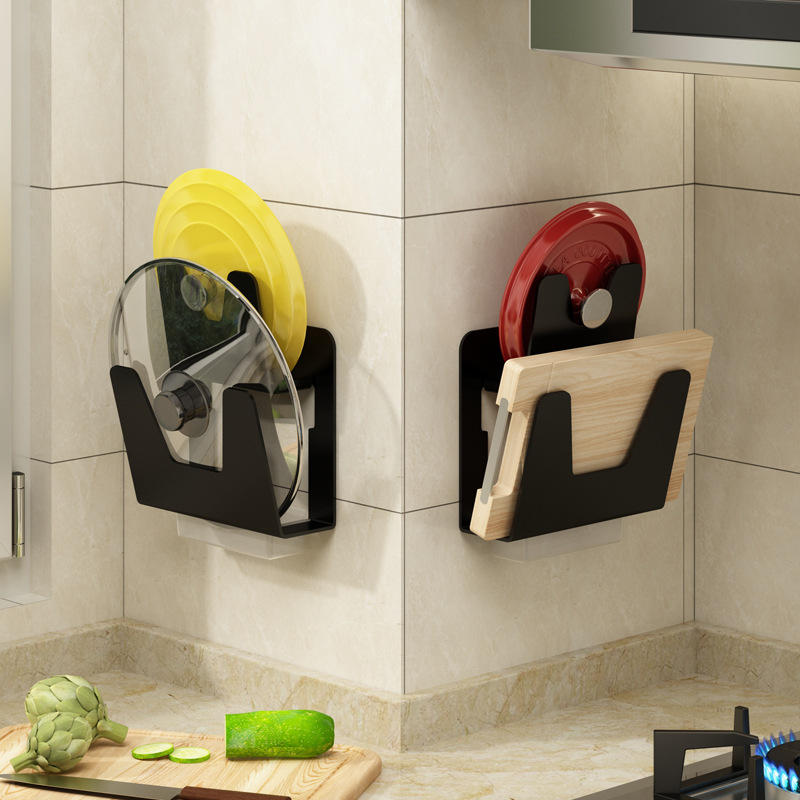 欧圣迪免打孔太空铝黑色锅盖架厨房切菜板架子收纳架壁挂砧板双层