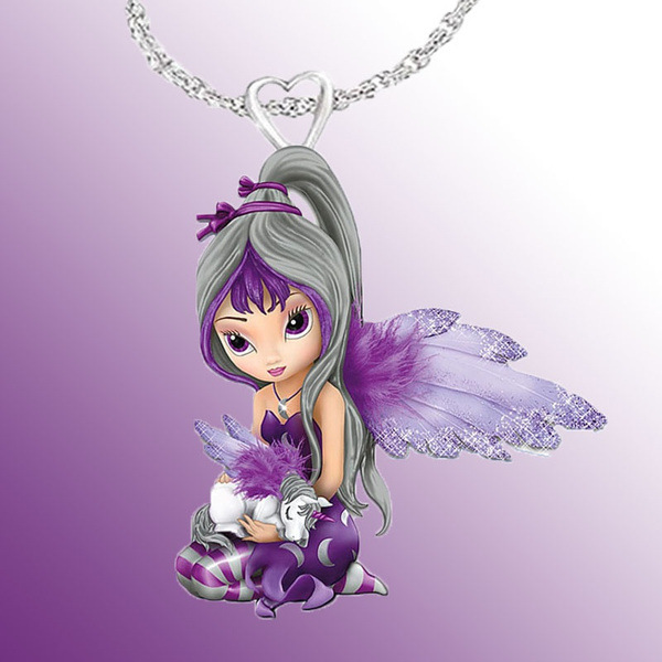 紫色公主独角兽项链吊坠树脂时尚女士配饰创意珠宝派对项链