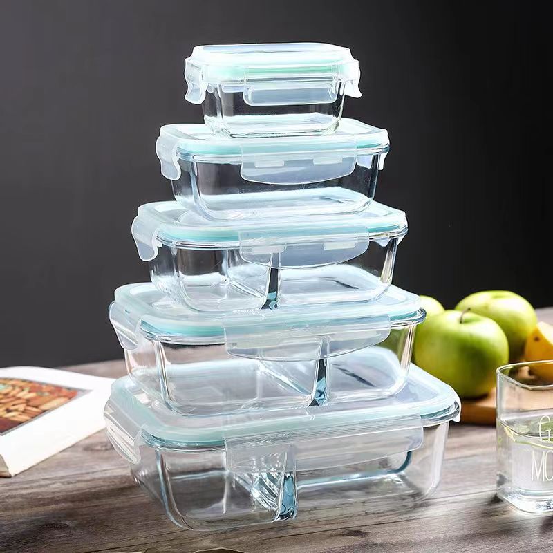 Rectangular Student Glass Lunch Box Gift Set Microwave Oven Office Worker 3-Compartment Crisper Lunch Box Lunch Box