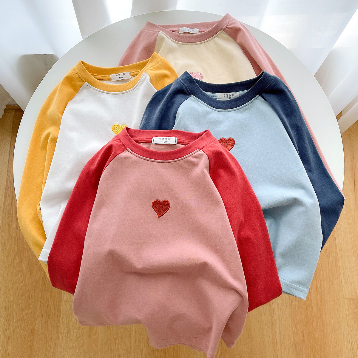 可爱小爱心 儿童圆领长袖t恤女童棉打底衫山东网店童装秋装新款