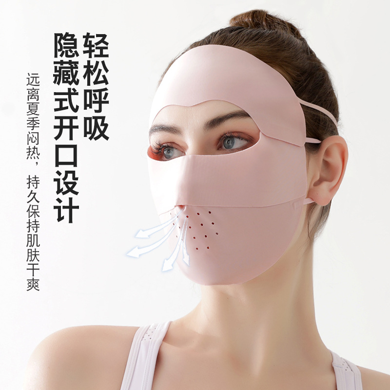 Removable Summer Ice Silk Sun Protection Neck Mask Female Full Face Sun Mask Outdoor Uv-Proof Facekini