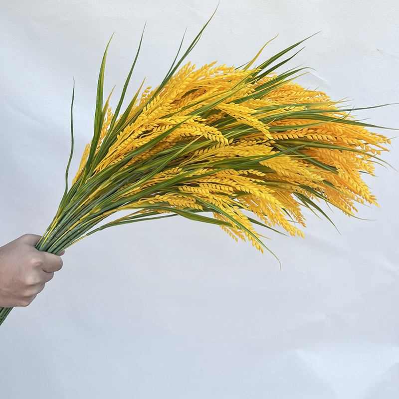 跨境仿真麦穗7头叶稻谷稻穗塑料装饰假花 长款水稻加灯室内外工程