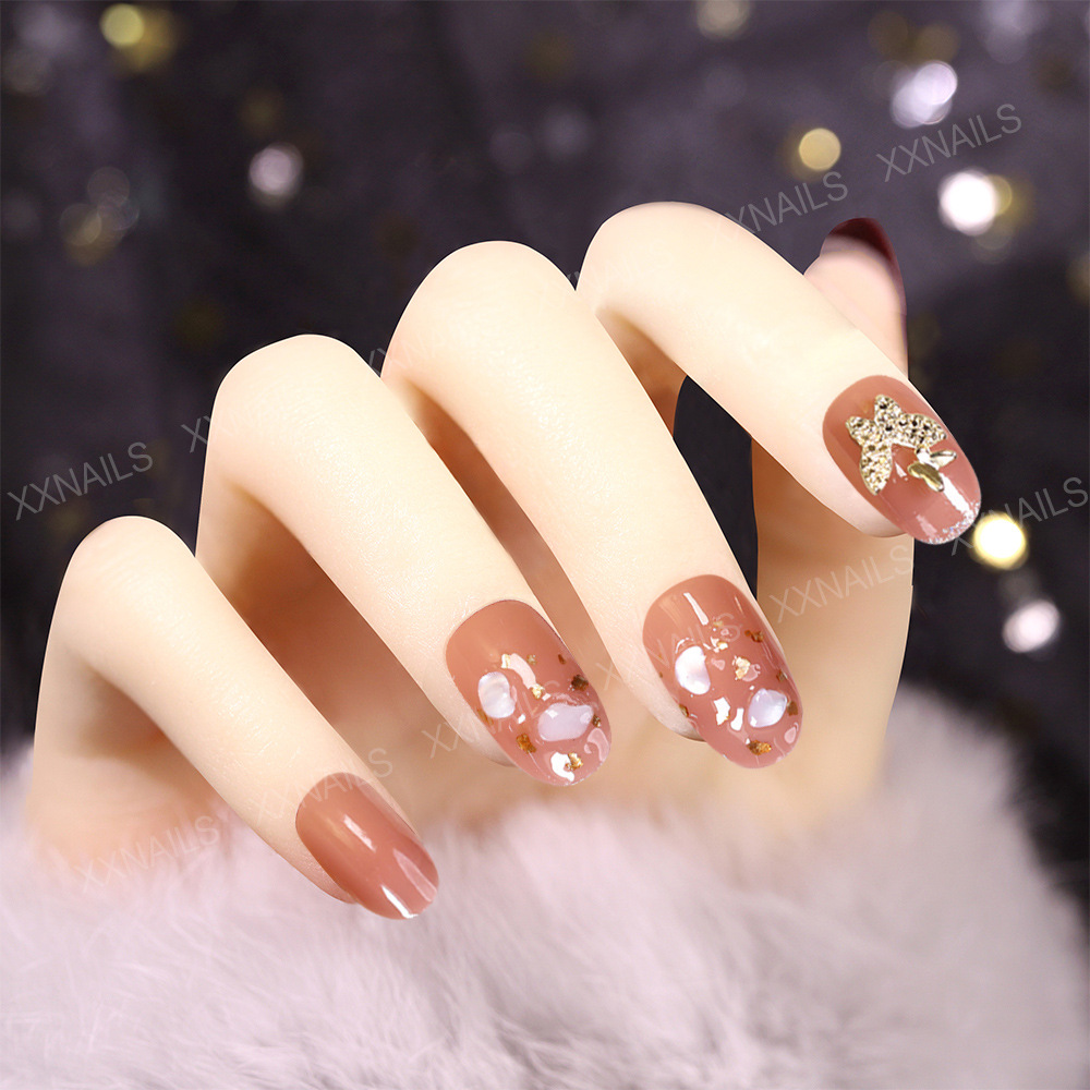 纯荣穿戴甲成品粉银闪闪假指甲片穿戴美甲贴成品甲片贴24片美甲贴