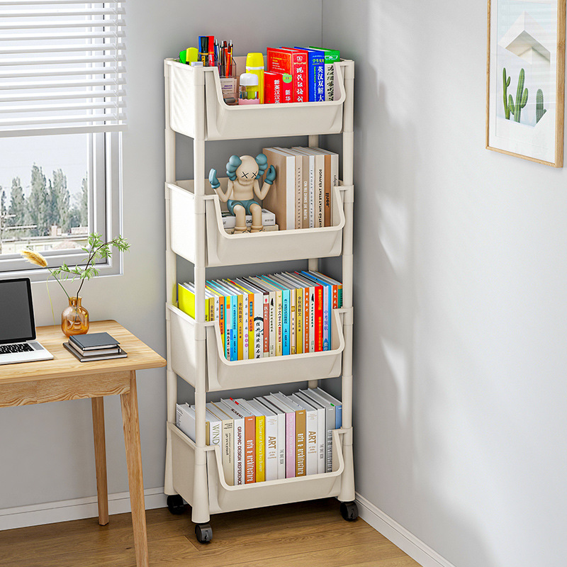 书架落地简易家用学生多层移动带轮小书柜一体靠墙储物收纳置琳艺