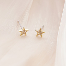 可爱五角星镶锆铜镀真金小巧耳钉女小众设计简约星星轻奢精致耳环