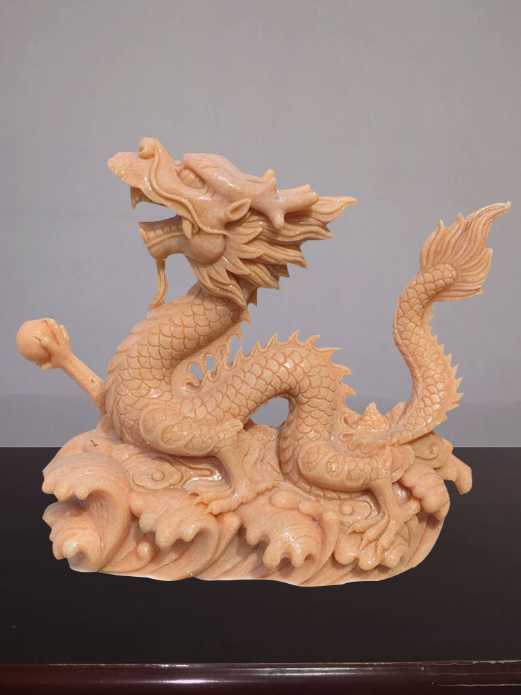 石雕汉白玉龙小件工艺品晚霞红小龙雕塑办公室客厅装饰青石龙摆件