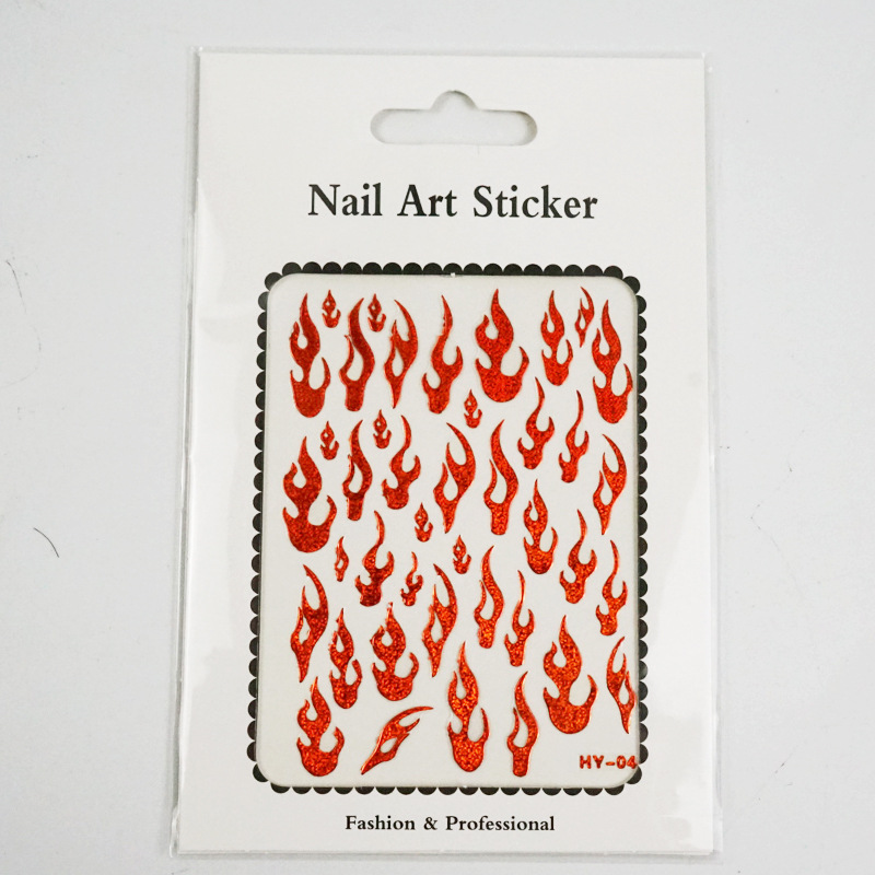 Nail Stickers Paper Self-Adhesive Flame Sticker Internet Celebrity Decals Black and White Gold and Silver Flame Adhesive Nail Sticker Decoration Nail Stickers