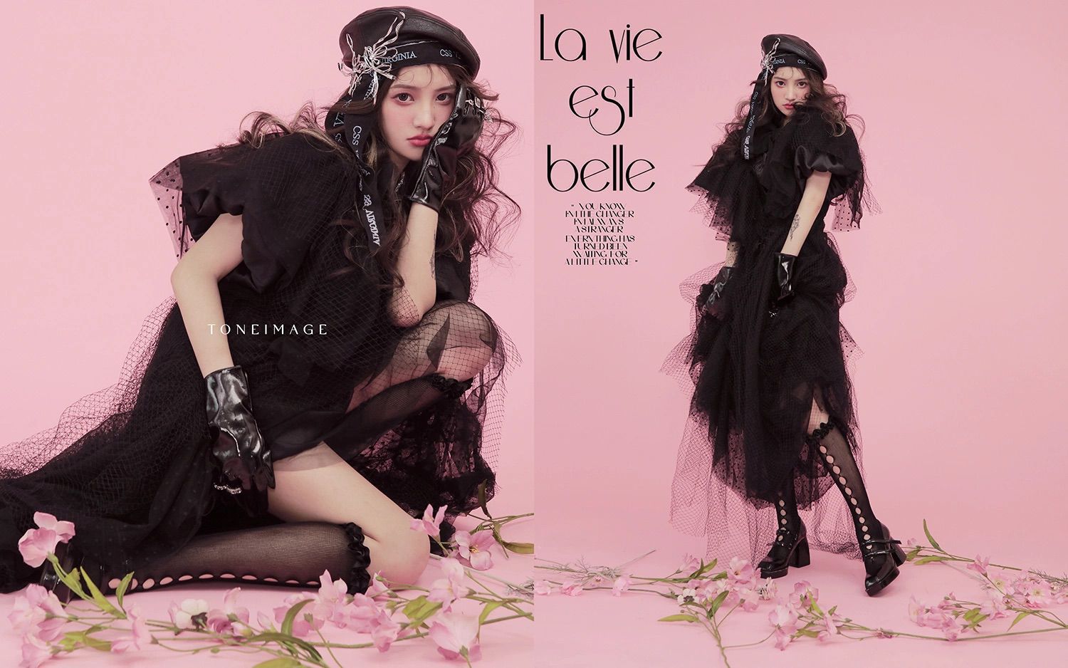 新款影楼拍照主题服装时尚杂志风艺术照个性甜美黑色婚纱写真礼服