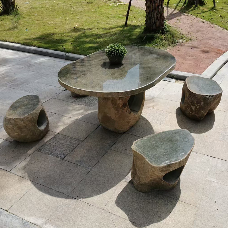 石桌石凳庭院花园户外别墅家用园林天然鹅卵石青石头桌子凳茶台几